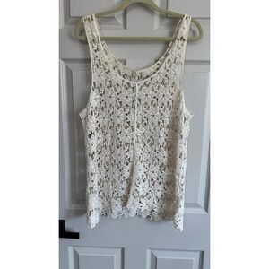 Charming Charlie Tank Top Womens M Cream Crochet Boho Open Knit Floral Cotton